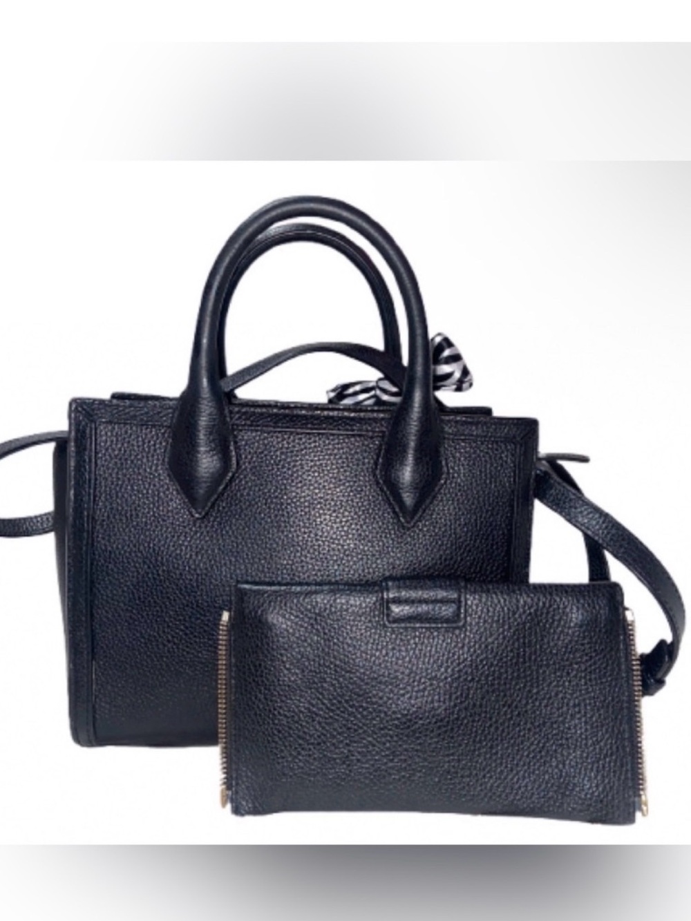 Henri Bendel Rivington Black Pebbled Leather Convertible Satchel 2-In-1 - GUC - Picture 5 of 12